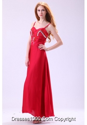 Red Ankle-length Column Beading Chiffon Prom Evening Dress