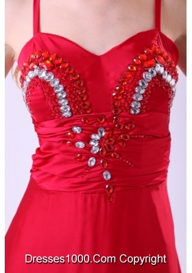 Red Ankle-length Column Beading Chiffon Prom Evening Dress