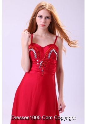 Red Ankle-length Column Beading Chiffon Prom Evening Dress