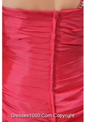 A-line Beaded Decorate One Shoulder Prom Holiday Dress in Coral Red