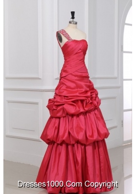 A-line Beaded Decorate One Shoulder Prom Holiday Dress in Coral Red