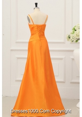 Fancy Spaghetti Straps Orange Taffeta Prom Dress on Promotion