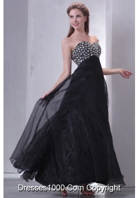 Chic Black Ankle-length Organza Prom Gown Dress with Beaded Breast