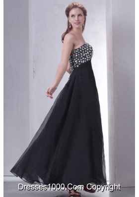 Chic Black Ankle-length Organza Prom Gown Dress with Beaded Breast