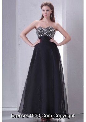 Chic Black Ankle-length Organza Prom Gown Dress with Beaded Breast