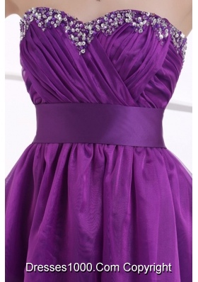 Purple Prom Dress with Sweetheart Neckline Hemmed by Beading