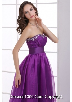 Purple Prom Dress with Sweetheart Neckline Hemmed by Beading