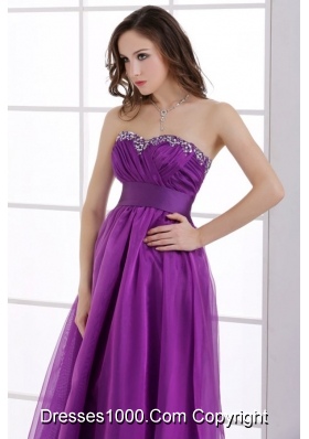 Purple Prom Dress with Sweetheart Neckline Hemmed by Beading