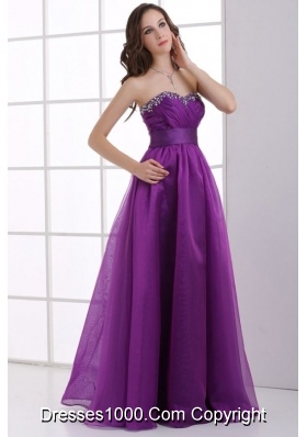 Purple Prom Dress with Sweetheart Neckline Hemmed by Beading