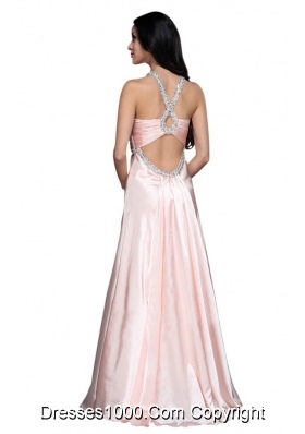 Sweet Baby Pink V-neck Beading Prom Evening Dress