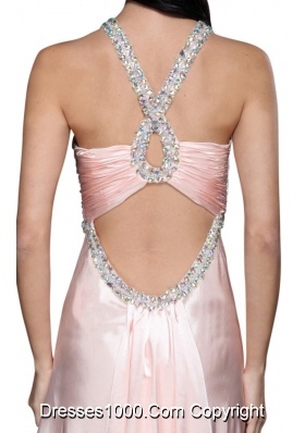 Sweet Baby Pink V-neck Beading Prom Evening Dress