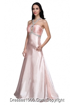 Sweet Baby Pink V-neck Beading Prom Evening Dress