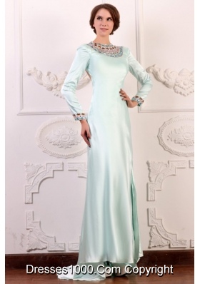 Modest Apple Green Prom Dress with Scoop Neckline Decorated by Beading