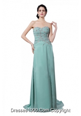 Apple Green Sweetheart Appliques Brush Train Prom Celebrity Dress