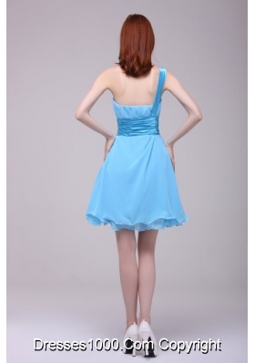 Cute Baby Blue One Shoulder Ruching Short Dresses for Prom Princess