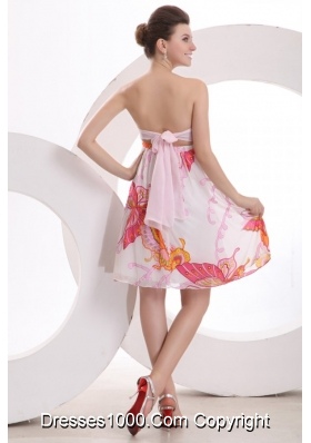 Baby Pink Sweetheart Printing and Ruche Knee-length Prom Party Dress