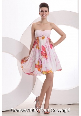 Baby Pink Sweetheart Printing and Ruche Knee-length Prom Party Dress