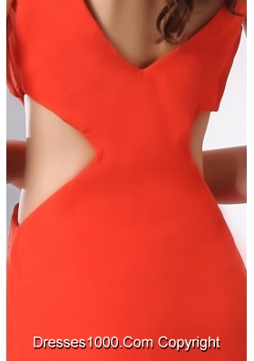 Bateau Chiffon Prom Mother Dresses in Orange Red with Cutout Waist