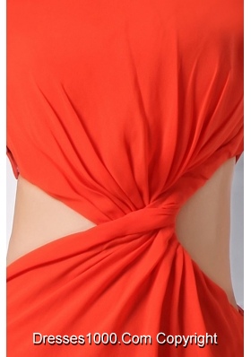 Bateau Chiffon Prom Mother Dresses in Orange Red with Cutout Waist