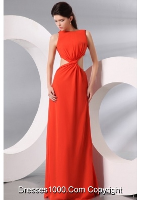 Bateau Chiffon Prom Mother Dresses in Orange Red with Cutout Waist