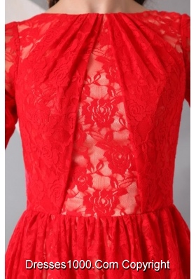 Amazing Short Red Prom Dress with Lace Overlay and Half Sleeves