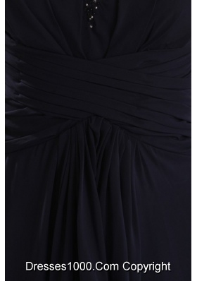 Navy Blue Princess Ankle-length Chiffon Prom Party Dress with Beading