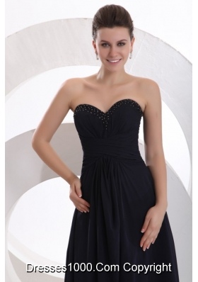 Navy Blue Princess Ankle-length Chiffon Prom Party Dress with Beading