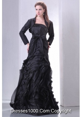 Black Strapless Ruffled Layers Full-length Prom Dress with Sash