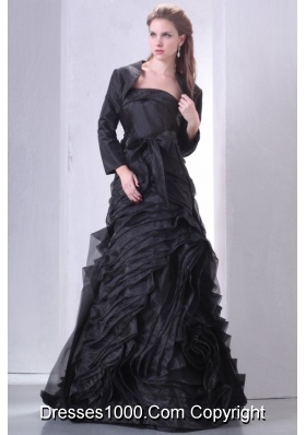 Black Strapless Ruffled Layers Full-length Prom Dress with Sash