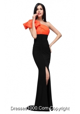 Graceful Black and Orange One Shoulder High Silt Prom Dress