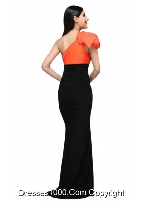 Graceful Black and Orange One Shoulder High Silt Prom Dress