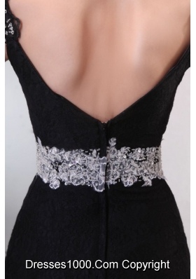 Beautiful Black Off the Shoulder Prom Dress with White Accents and Slit