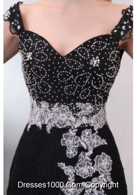 Beautiful Black Off the Shoulder Prom Dress with White Accents and Slit