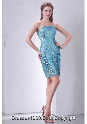 Chic Sequins Over Skirt Knee-length Strapless Sheath Prom Gown Dress