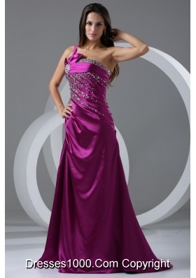 Graceful Purple One Shoulder Prom Dress with Beading