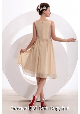 Champagne Chiffon Bateau Ruching Knee-length Prom Cocktail Dress