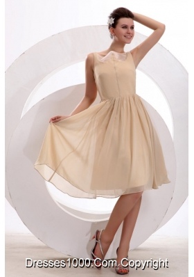 Champagne Chiffon Bateau Ruching Knee-length Prom Cocktail Dress