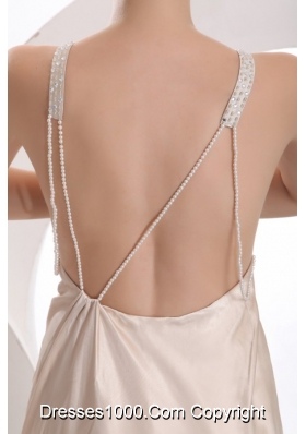 Most Sexy Champagne Column Backless Short Prom Evening Dress