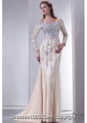 Beautiful Prom Dress with Multi-color Beading Decoration and Long Sleeves