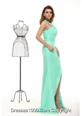 Apple Green High Slit One Shoulder Chiffon Prom Dress