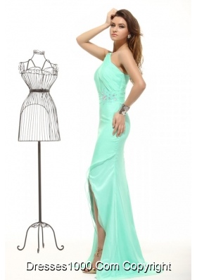 Apple Green High Slit One Shoulder Chiffon Prom Dress