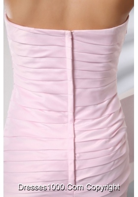 Lovely Column Baby Pink Strapless Ruching Short Dress for 2014 Prom