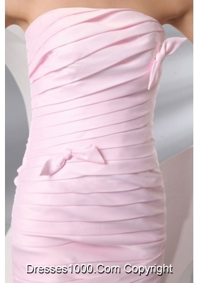 Lovely Column Baby Pink Strapless Ruching Short Dress for 2014 Prom