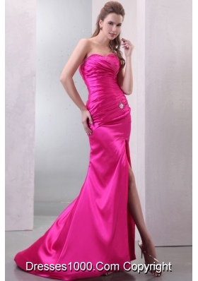 Sexy Hot Pink Prom Dress with Sweetheart Neckline and Slit on Skirt