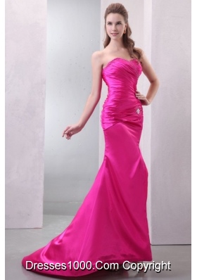Sexy Hot Pink Prom Dress with Sweetheart Neckline and Slit on Skirt