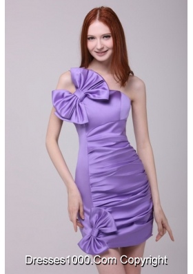 Column Lavender Bowknots Strapless Mini-length Dress for Prom Night