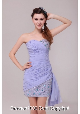 Ruching and Sequins Mini-length Chiffon Prom Gown Dress in Lavender