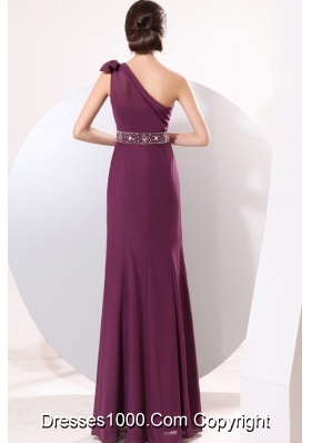 Half Bowknot Beaded Single Shoulder Purple Chiffon Prom Gown Dress