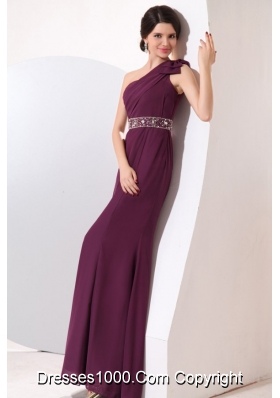 Half Bowknot Beaded Single Shoulder Purple Chiffon Prom Gown Dress