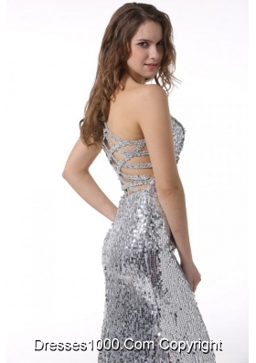 Stunning Sequin Column One Shoulder Sliver Prom Evening Dress